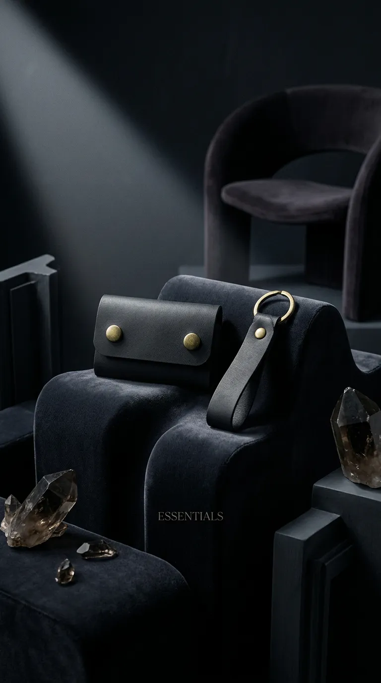 Natderi %100 Hakiki Deri El Yapımı Mini Kartlık Ve Anahtarlık Seti - Minimalist Unisex Cüzdan 6x9 Cm siyah