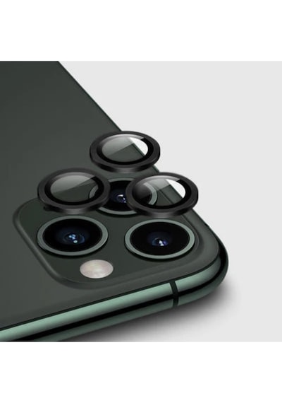 Apple Uyumlu   iPhone 14 Pro Max Kamera Koruyucu Lens Mercek Metal Çerçeveli 3lü Set Siyah Black