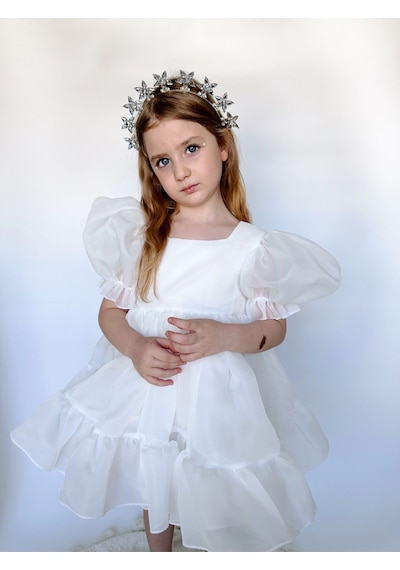 Linola Baby Kids Puffy Şifon Kız Çocuk Parti Elbisesi Ekru