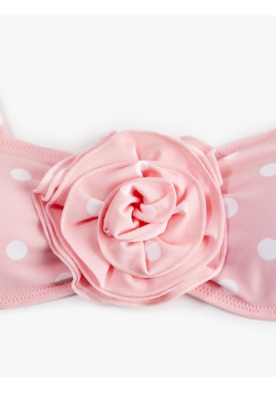 Koton Koton X Sibil Çetinkaya - Gül Aplike Detaylı Bandeau Puantiyeli Bikini Üstü Pembe Desenli 6sak10243mm