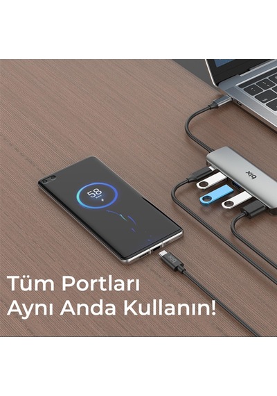 Bx07hb Usb-c Hub 4x Usb 3.0 Pd Şarj 5gbps Mac Windows Uyumlu Alüminyum Çoklayıcı Gri Adaptör Hub