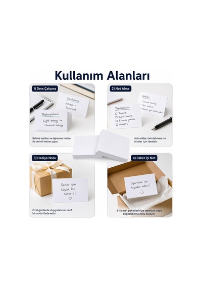 200 Adet 7 X 10 Cm Boş Not Kartı 200 Gr Kalın 1. Hamur Beyaz Kâğıt Ders Çalışma, Hediye Notu, Paket İçi Teşekkür Ve Hatırlatma Kartı