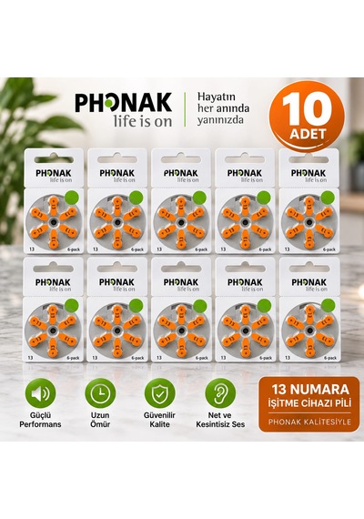 Phonak 13 Numara Cihaz Pili 10 Paket 60 Adet