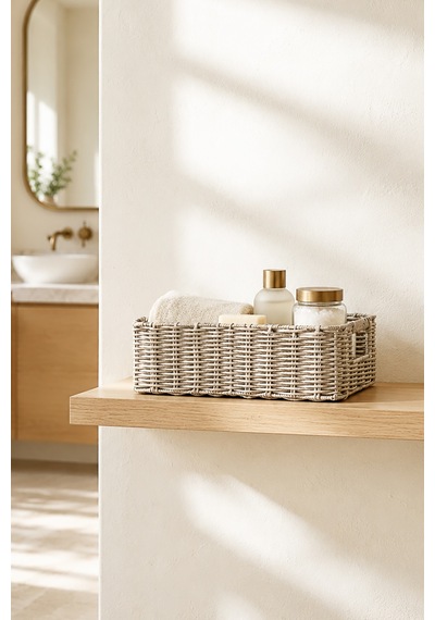Ocean Home Textile Yıkanabilir Gri Pp Rattan Sepet 33 X 23 X 11 Cm
