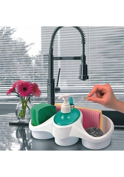 Ergonomik Oval Deterjan Hazneli Sıvı Sabunluklu Süngerlik Asorti