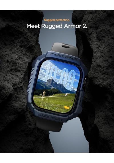 Apple Watch 46mm Seri 11/10 İle Uyumlu Kılıf Rugged Armor 2 Navy Blue - Acs10501 Çok Renkli