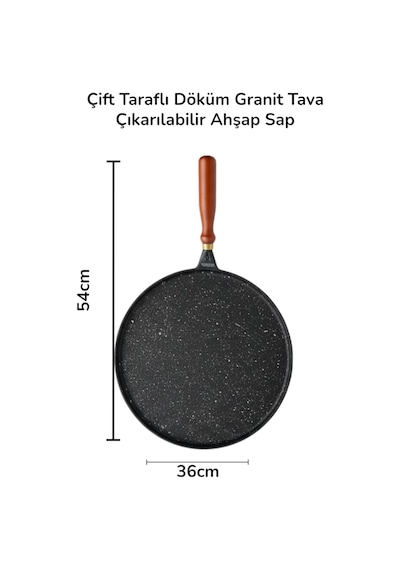 Granit Döküm 36cm Çift Taraflı Tava, Izgara Tavası Gözleme Tavası siyah