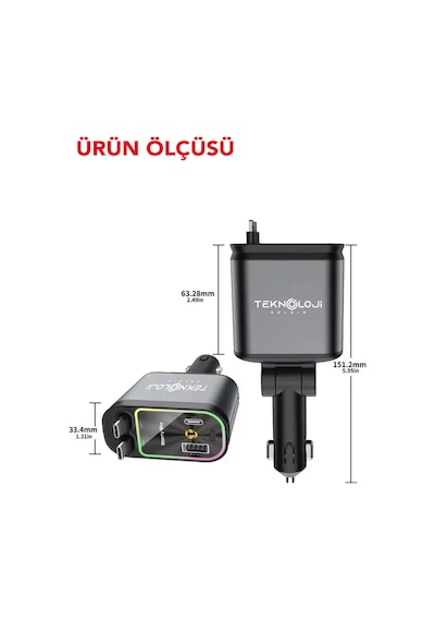 60 Watt Araç İçi Çakmaklık Süper Fast 4 Cihazı Aynı Anda Hızlı Şarj Led Tavan Aydınlatma 3.4a