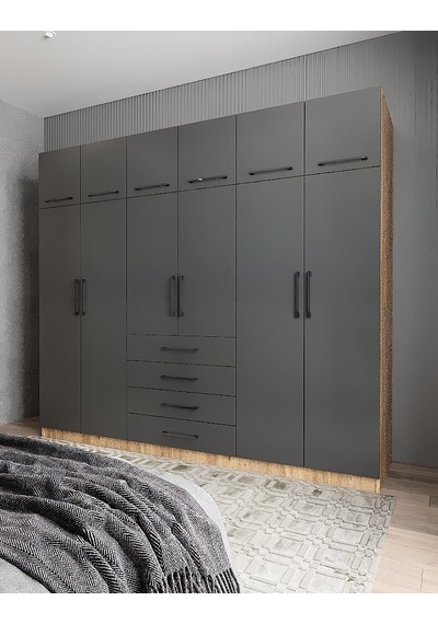 Biray 6 Kapaklı Gardırop Dolap Çam Füme 240 Cm Montaj Dahil