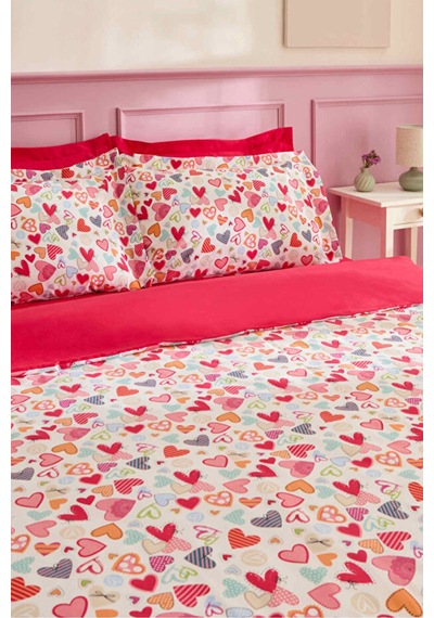 Sarah Anderson Amour Glow Kalp Desenli Çift Kişilik Nevresim Takımı Multicolour