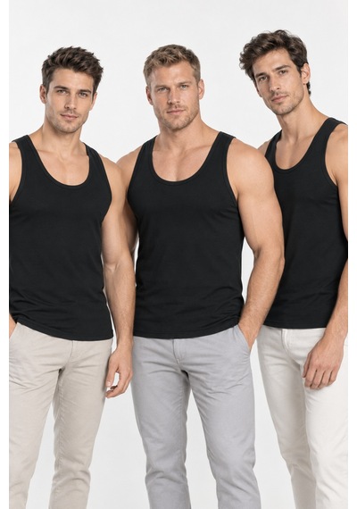Loule Erkek 3'lü Geniş Askılı Atlet Siyah Bambu