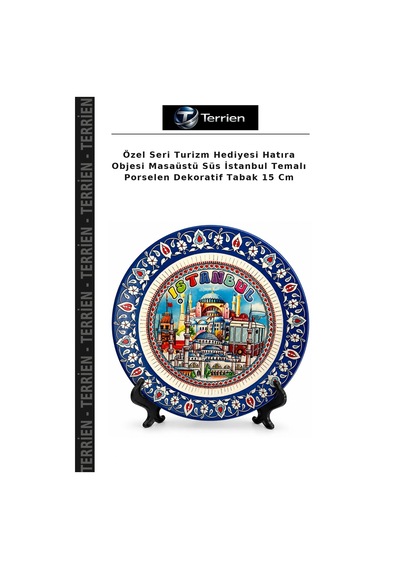 Özel Seri Turizm Hediyesi Hatıra Objesi Masaüstü Süs İstanbul Temalı Porselen Dekoratif Tabak 15 Cm