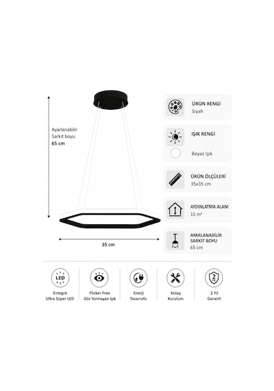 AvizeGO Ares Led Sarkıt Avize Beyaz Işık Siyah