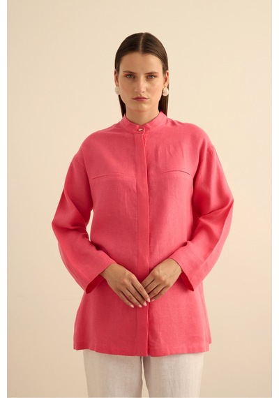 Aker Hakim Yaka Keten Gömlek Pembe Pembe