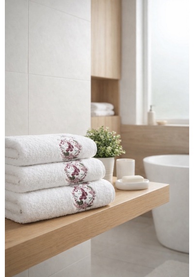 Bambu Pamuk 50 X 90 Cm Nakışlı El Havlusu Açık Bej - Yeşil