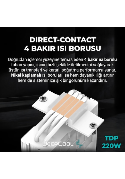 Deepcool Ag400 V5 Argb İşlemci Soğutucu White Amd Ve İntel Uyumlu 120mm Kule Tipi Hava Soğutma 12 Cm Hava Soğutucu Tdp 220w Beyaz Beyaz - Argb