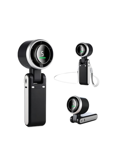 Dijital Göstergeli Katlanabilir Şarjlı El Fanı Siyah 12000 Rpm 5 Kademeli Usb-c Taşınabilir Mini Vantilatör Boyun Askılı Masaüstü Fan