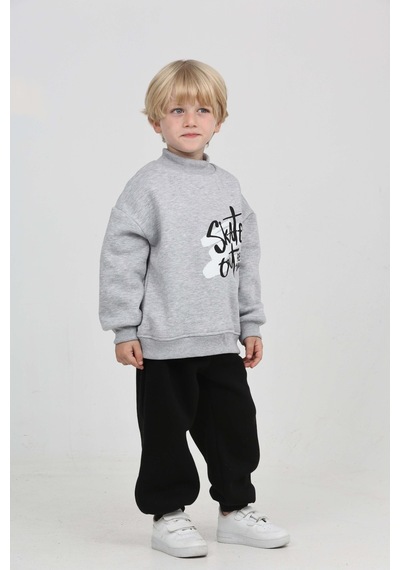 Toontoy Kids Toontoy Erkek Çocuk Skate Arka Baskılı Eşofman Takım Gri Melanj