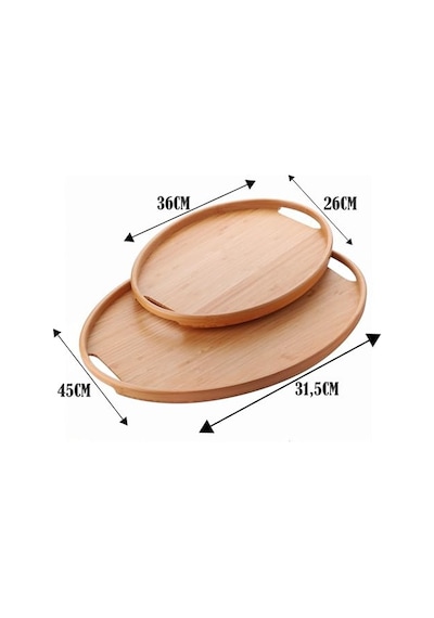 2'li Bambu Tepsi Seti, İnce Tasarım Özel Üretim Oval 2'li Bambu Tepsi Seti 36 26 1cm-45 31.5 1cm Çok Renkli