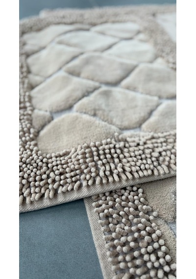 Pamukkent Yumuşacık, Süper Emici 2'li 100% Pamuk Ultra Lüks Banyo Paspası Seti, Cappuccino, 60x100 Cm Çok Renkli