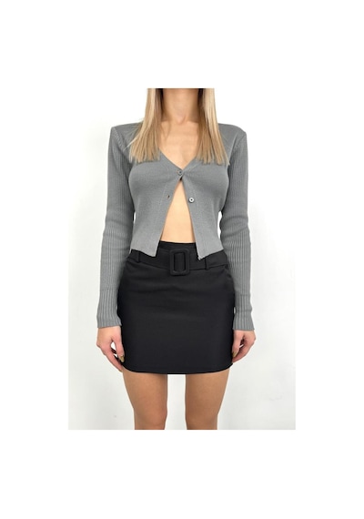 Black Fashion Kemerli Mini Etek Siyah