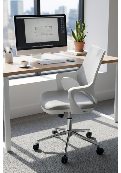 Ofisbazaar Buya Beyaz Fileli Çalışma Koltuğu Ergonomik Şef Ve Toplantı Koltuğu Gri Gri