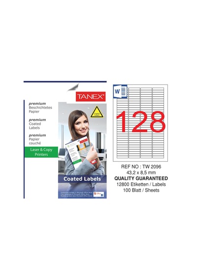 Tanex TW-2096 43.2x8.5mm Kuşe Laser Etiket 100 Lü Paket