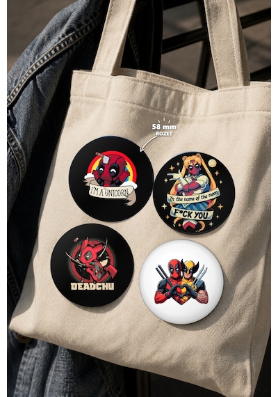 15'li Deadpool Rozet Seti 58 Mm 15 Farklı Tasarım Çanta Ve Ceket Aksesuarı Çok Renkli