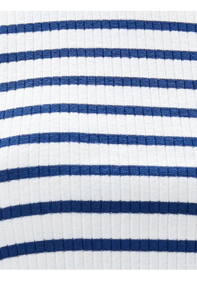 Koton Basic Crop Tişört Bisiklet Yaka Kısa Kollu Lacivert Çizgili 3sal10898ık Lacivert