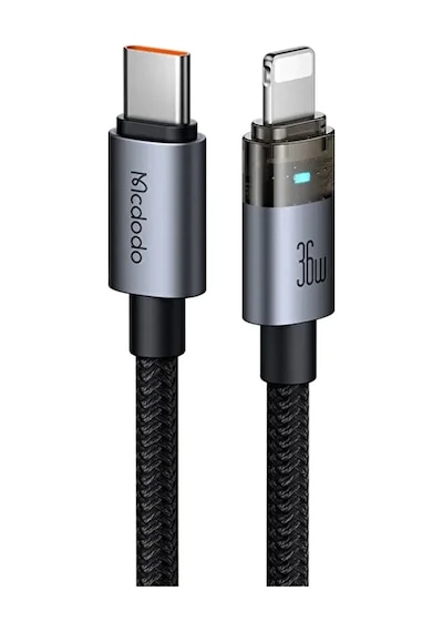 Mcdodo CA-6940 1.2 M Type-C To Lightning 36 W  Şeffaf Işıklı Kablo