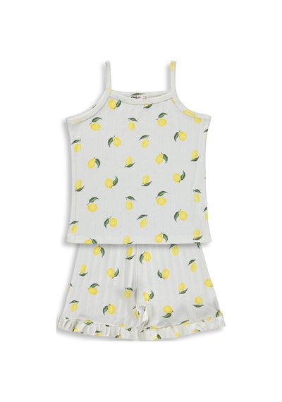 Civil Girls Limon Desenli Şortlu 10-13 Yaş Pijama Takımı - Kırık Beyaz