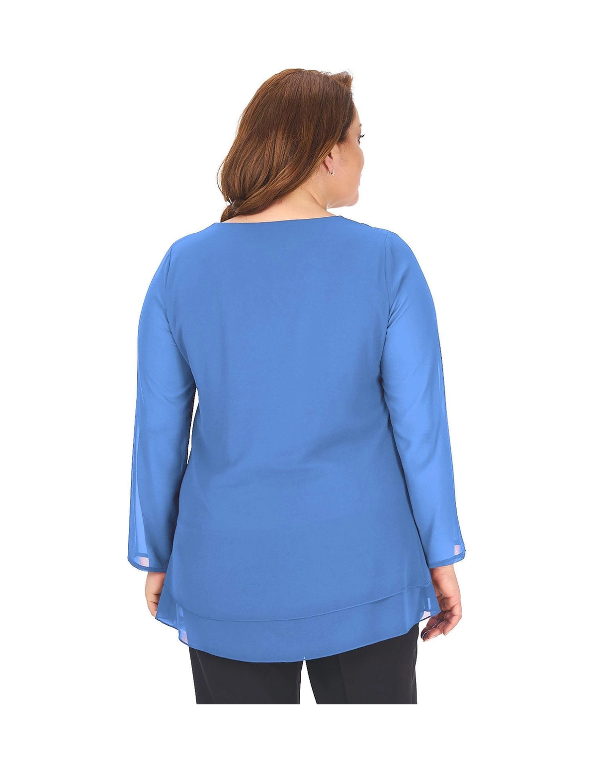 Lilas Xxl Büyük Beden İndigo Renkli Şifon Abiye Bluz İndigo