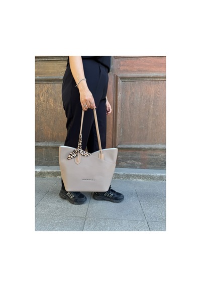Just Polo Kadın Büyük Boy Şal Detaylı Günlük Kullanıma Uygun Yavrulu Lüks Tasarım El & Omuz Çantası Shopper Kum
