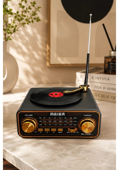 Meier Md-1320bt Siyah Nostaljik Görünümlü Bluetooth Hoparlör Ve 3 Bantlı Şarjlı Radyo