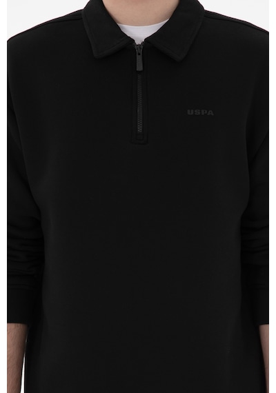 U.S. Polo Assn. Erkek Comfort Fit Yarım Fermuarlı Siyah Basic Sweatshirt 50298265-VR046