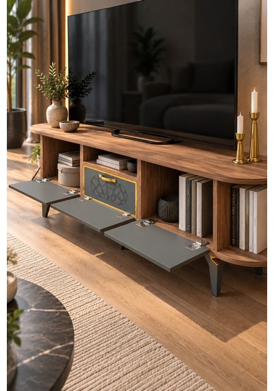 Sulorahome Kahverengi Gold Detaylı 160 Cm Tv Ünitesi Kahverengi - Altın