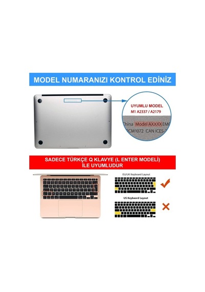 Apple Uyumlu MacBook Air 13 Inç 2021 M1 A2337 Mat Kılıf + Klavye Kılıfı + Film (544441713)