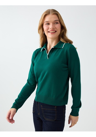 Jimmy Key Koyu Yeşil Polo Yaka Basic Triko Kazak 6ww137159320