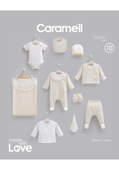 Caramell Fashion Girl 10 Parça Hastane Çıkışı Zıbın Seti Ekru renkli