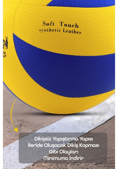Voleybol Topu Lamineli Beton Zemin Soft Touch İç-dış Mekana Uygun 8 Panel Sarı-mavi 280 Gram Mavi