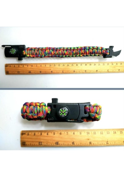 Omeniv Paracord Bileklik Düdük Pusula Bıçak 4 Fonksiyon Outdoor Siyah