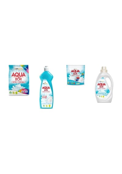 Aquabor Doğal Mineralli 4 Kg Renkliler + Elde Bulaşık + Tablet + Sıvı Beyaz 4 Lü Set