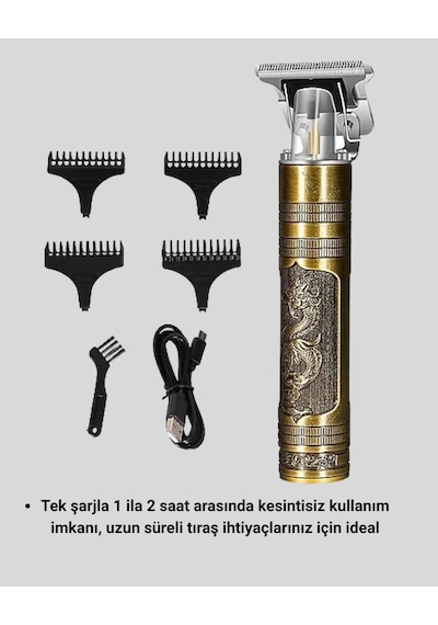 Mey İthalat Profesyonel Çizik Tıraş Makinesi T Çelik Bıçaklı, 120 Dakika Şarjlı Kullanım, 3 Başlıklı