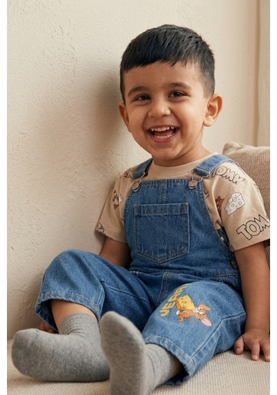 Nota Kids Erkek Çocuk Kot Salopet Ve Tişört Set 3-6 Yaş Mavi