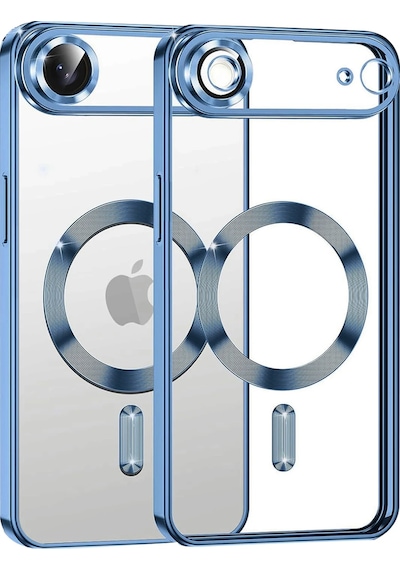 Apple Uyumlu iPhone 17 Air İçin Magsafe İle Kılıf Kamera Lensli Korumalı Şeffaf Silikon Kapak Sierra Mavi