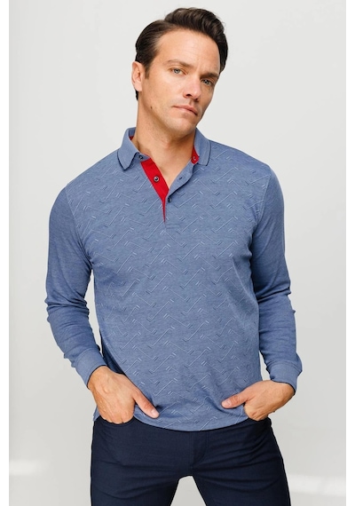 Desen Triko Erkek Polo Yaka Desenli Uzun Kollu Sweatshirt Lacivert Lacivert