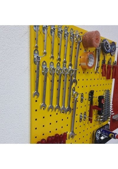 90 Cm Metal Askı Panosu Ve Kanca + Tornavidalık + Anahtarlık Seti Sarı Renk 90
