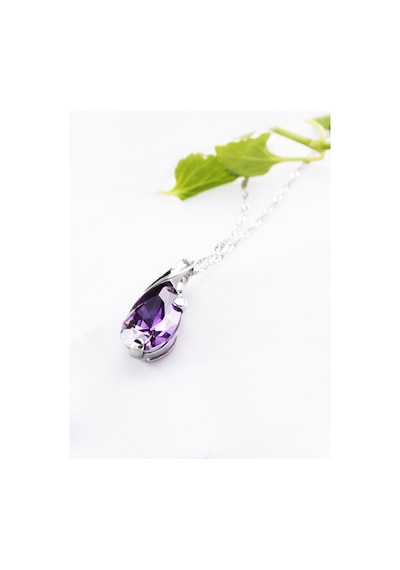 Brezza Lusso Jewelry Gümüş Mor Taşlı Su Damlası Kadın Kolye 45 CM