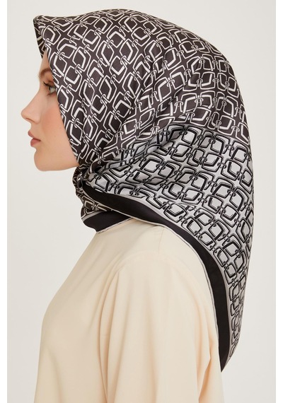 Armine İpek Eşarp 2025 Kış - 9248-05 Siyah Gri Twill Siyah Camel