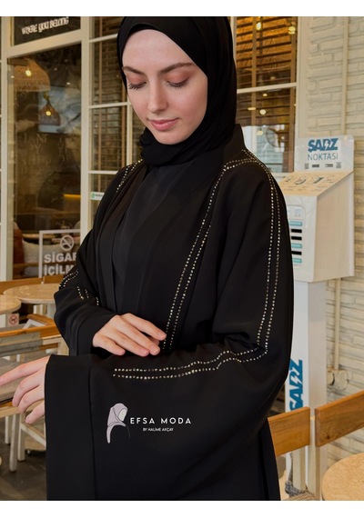 Nazzain Işıltı Şerit Abaya Çok Renkli